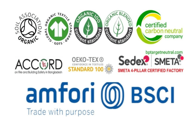 Our Certifications - GOTS, OEKO-TEX, BSCI, Sedex, Accord
